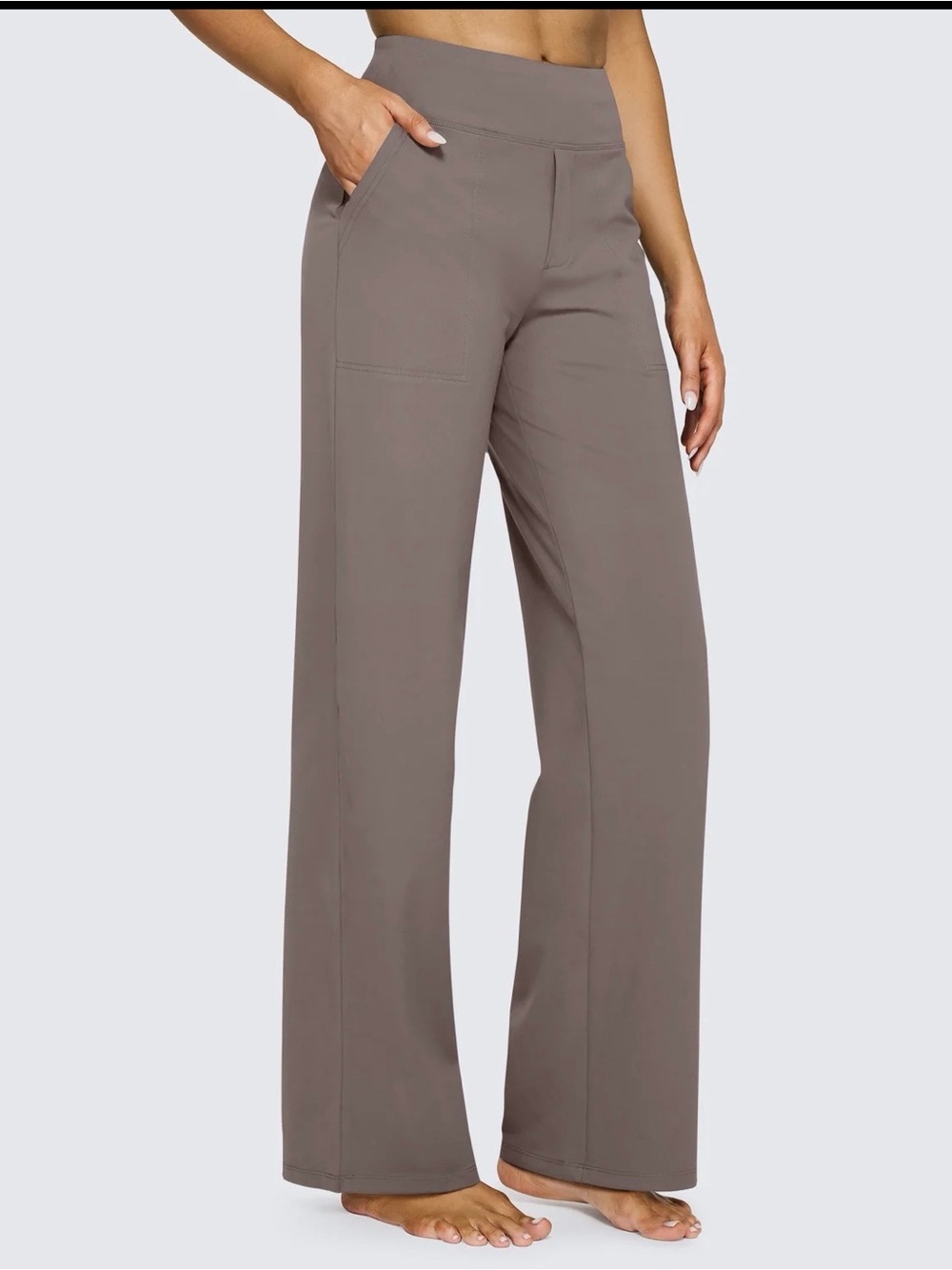 Wide-Leg High-Waist Comfy Taupe Athletic Yoga Pants, Business Casual, XXL